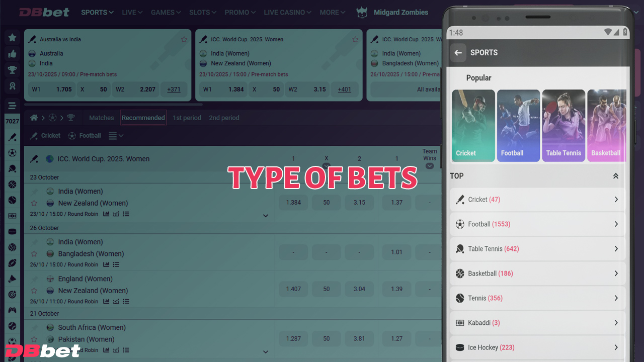 DBbet Casino offers bets on the most popular championships and betting types.